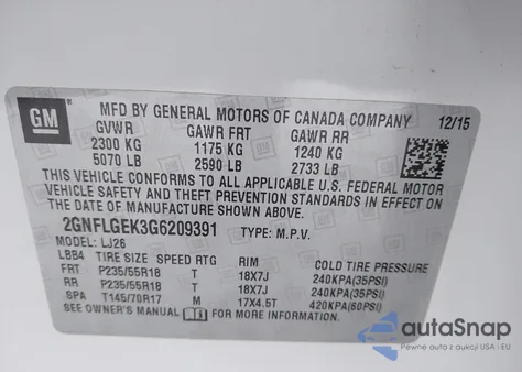 2016 Chevrolet Equinox Ltz из США, поврежденный, VIN 2GNFLGEK3G6209391